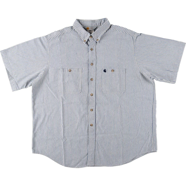 Carhartt Stripe Pattern Button-Down Short Sleeve Work Shirt, Men's Size XL unclear Blue type light blue Vintage Second Hand