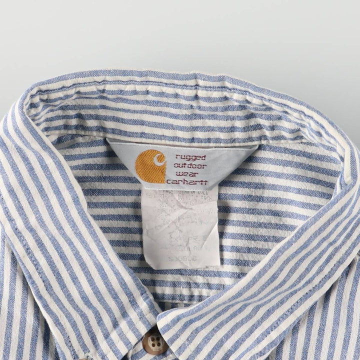 Carhartt Stripe Pattern Button-Down Short Sleeve Work Shirt, Men's Size XL unclear Blue type light blue Vintage Second Hand
