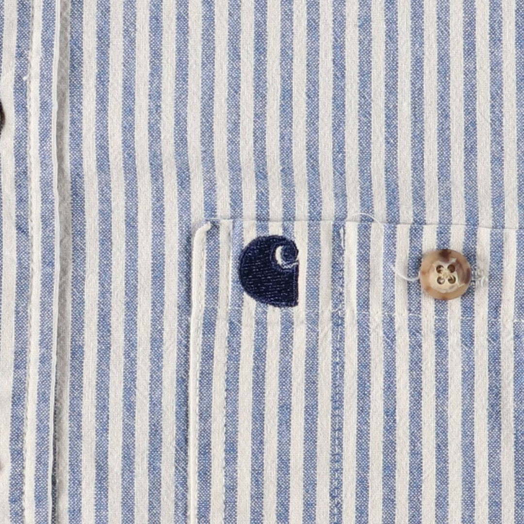 Carhartt Stripe Pattern Button-Down Short Sleeve Work Shirt, Men's Size XL unclear Blue type light blue Vintage Second Hand