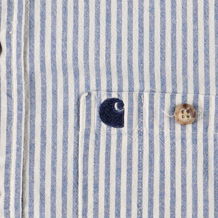 Carhartt Stripe Pattern Button-Down Short Sleeve Work Shirt, Men's Size XL unclear Blue type light blue Vintage Second Hand
