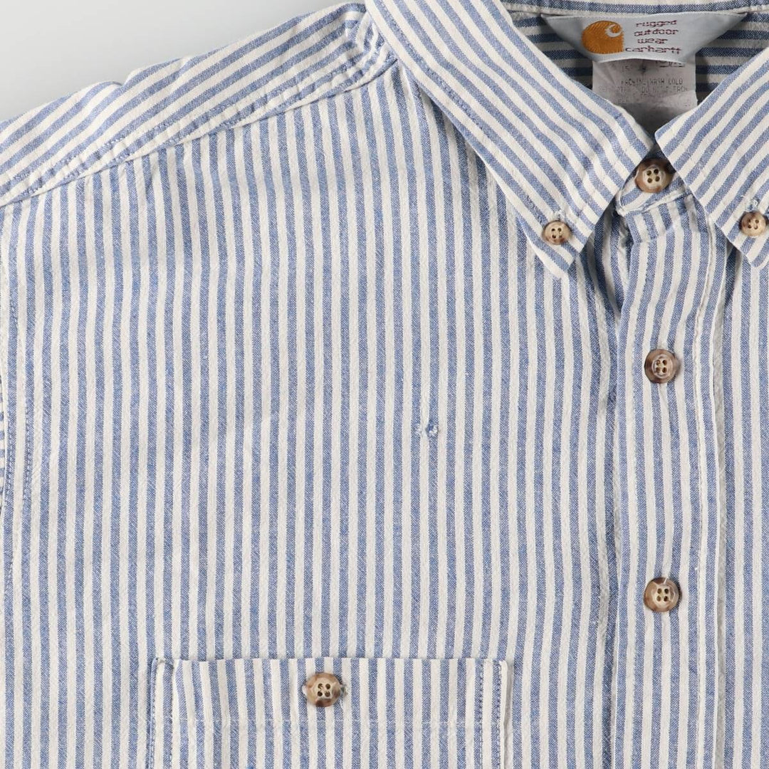 Carhartt Stripe Pattern Button-Down Short Sleeve Work Shirt, Men's Size XL unclear Blue type light blue Vintage Second Hand
