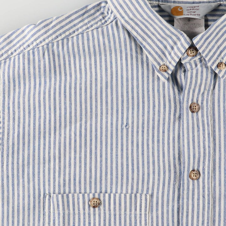 Carhartt Stripe Pattern Button-Down Short Sleeve Work Shirt, Men's Size XL unclear Blue type light blue Vintage Second Hand