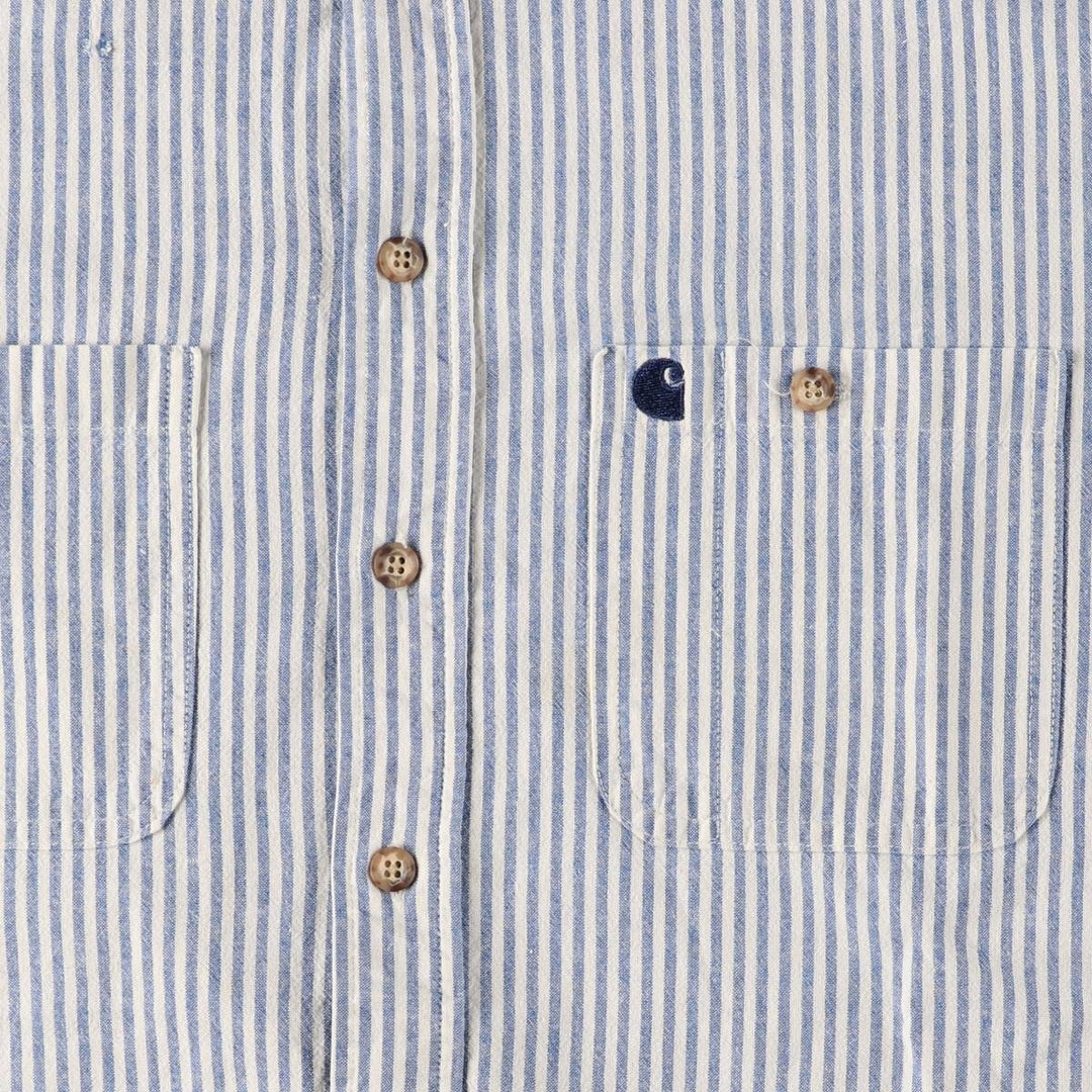 Carhartt Stripe Pattern Button-Down Short Sleeve Work Shirt, Men's Size XL unclear Blue type light blue Vintage Second Hand