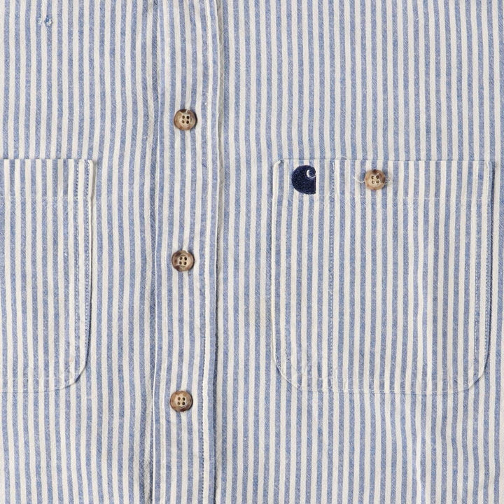 Carhartt Stripe Pattern Button-Down Short Sleeve Work Shirt, Men's Size XL unclear Blue type light blue Vintage Second Hand