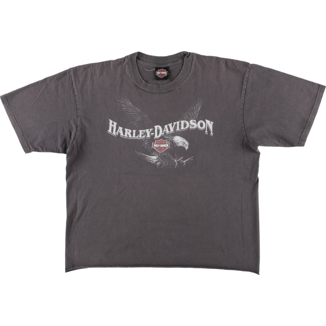 00'S Harley-Davidson Eagle Pattern Cut-off Motorcycle Bike T-shirt Men's L size unclear Charcoal Vintage Second Hand