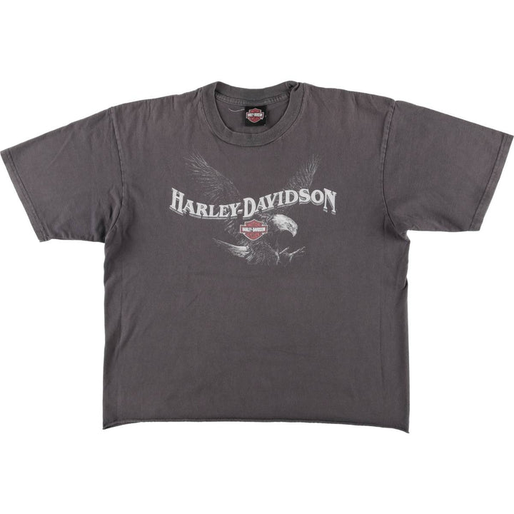 00'S Harley-Davidson Eagle Pattern Cut-off Motorcycle Bike T-shirt Men's L size unclear Charcoal Vintage Second Hand