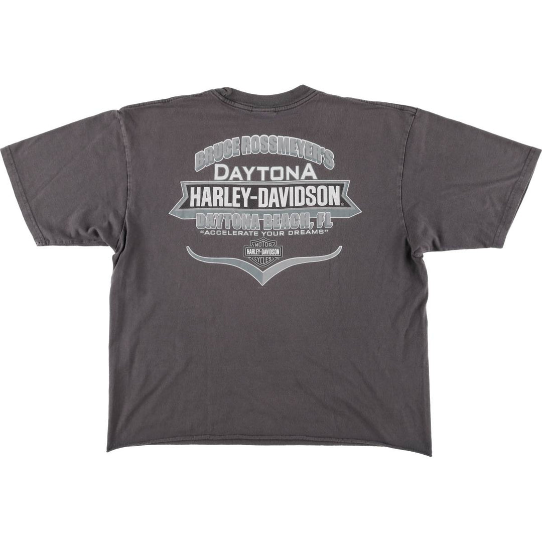 00'S Harley-Davidson Eagle Pattern Cut-off Motorcycle Bike T-shirt Men's L size unclear Charcoal Vintage Second Hand