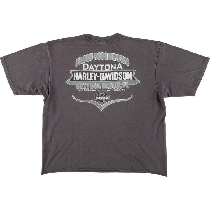 00'S Harley-Davidson Eagle Pattern Cut-off Motorcycle Bike T-shirt Men's L size unclear Charcoal Vintage Second Hand