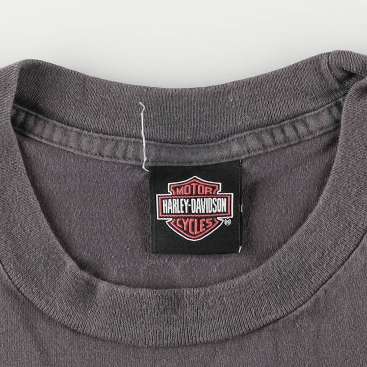 00'S Harley-Davidson Eagle Pattern Cut-off Motorcycle Bike T-shirt Men's L size unclear Charcoal Vintage Second Hand