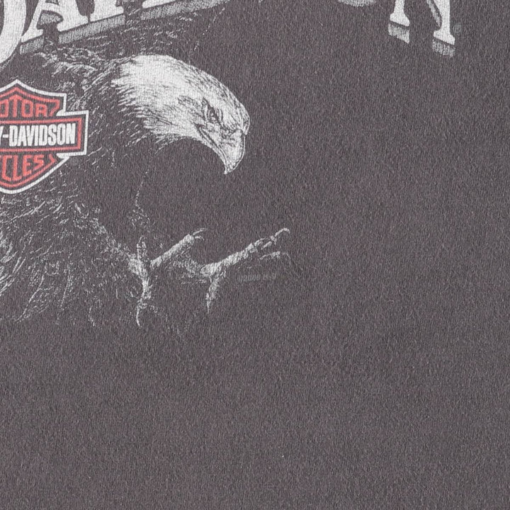 00'S Harley-Davidson Eagle Pattern Cut-off Motorcycle Bike T-shirt Men's L size unclear Charcoal Vintage Second Hand