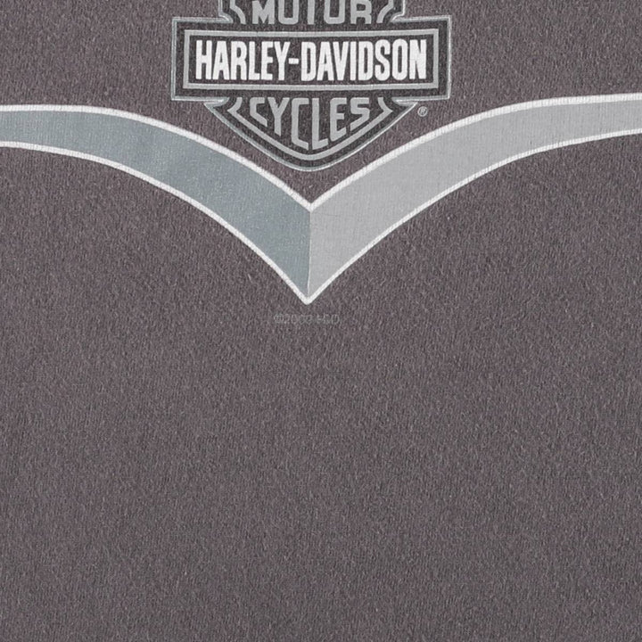 00'S Harley-Davidson Eagle Pattern Cut-off Motorcycle Bike T-shirt Men's L size unclear Charcoal Vintage Second Hand