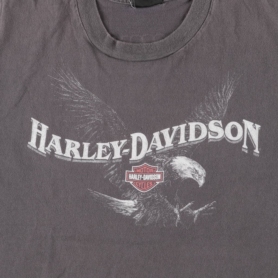 00'S Harley-Davidson Eagle Pattern Cut-off Motorcycle Bike T-shirt Men's L size unclear Charcoal Vintage Second Hand