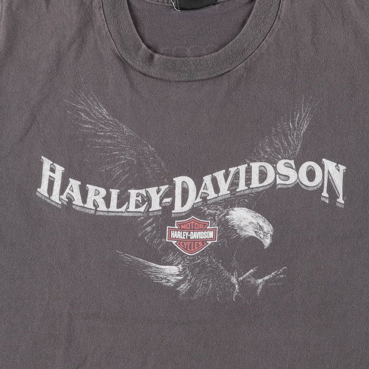 00'S Harley-Davidson Eagle Pattern Cut-off Motorcycle Bike T-shirt Men's L size unclear Charcoal Vintage Second Hand