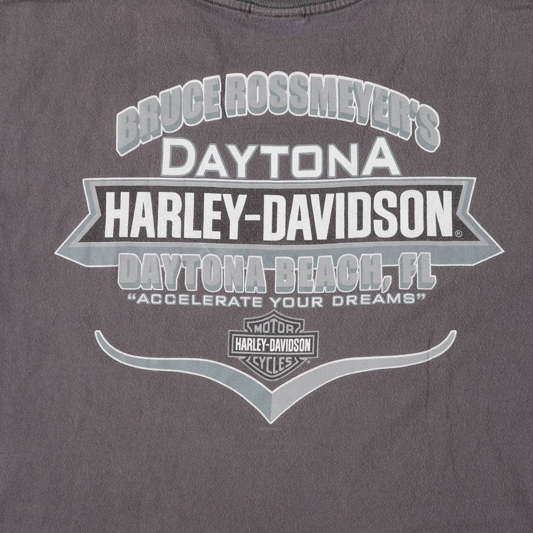 00'S Harley-Davidson Eagle Pattern Cut-off Motorcycle Bike T-shirt Men's L size unclear Charcoal Vintage Second Hand