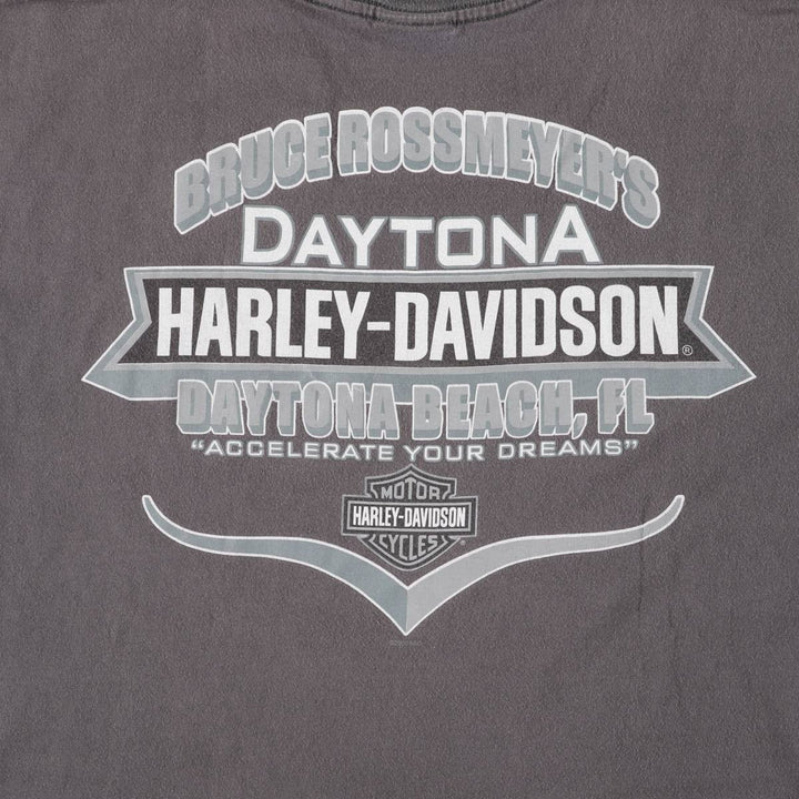 00'S Harley-Davidson Eagle Pattern Cut-off Motorcycle Bike T-shirt Men's L size unclear Charcoal Vintage Second Hand
