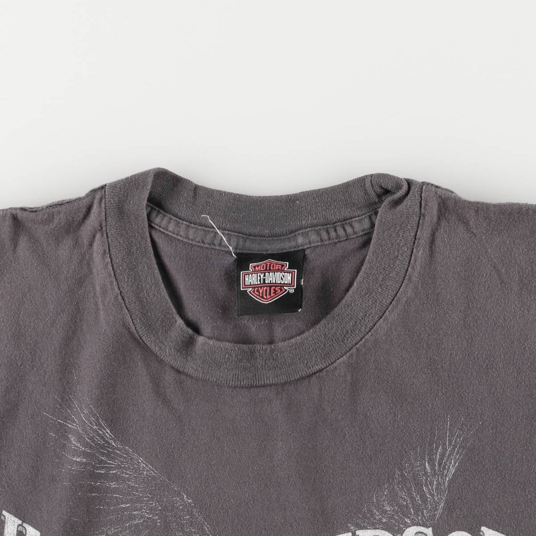 00'S Harley-Davidson Eagle Pattern Cut-off Motorcycle Bike T-shirt Men's L size unclear Charcoal Vintage Second Hand
