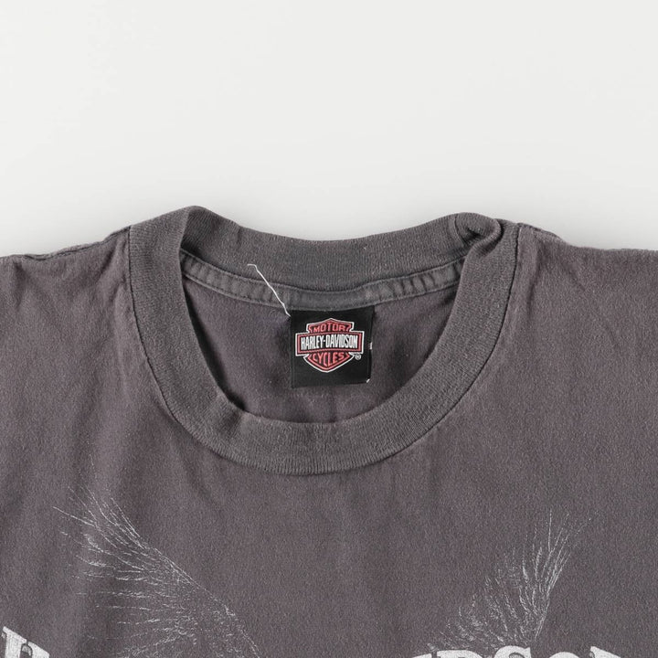 00'S Harley-Davidson Eagle Pattern Cut-off Motorcycle Bike T-shirt Men's L size unclear Charcoal Vintage Second Hand