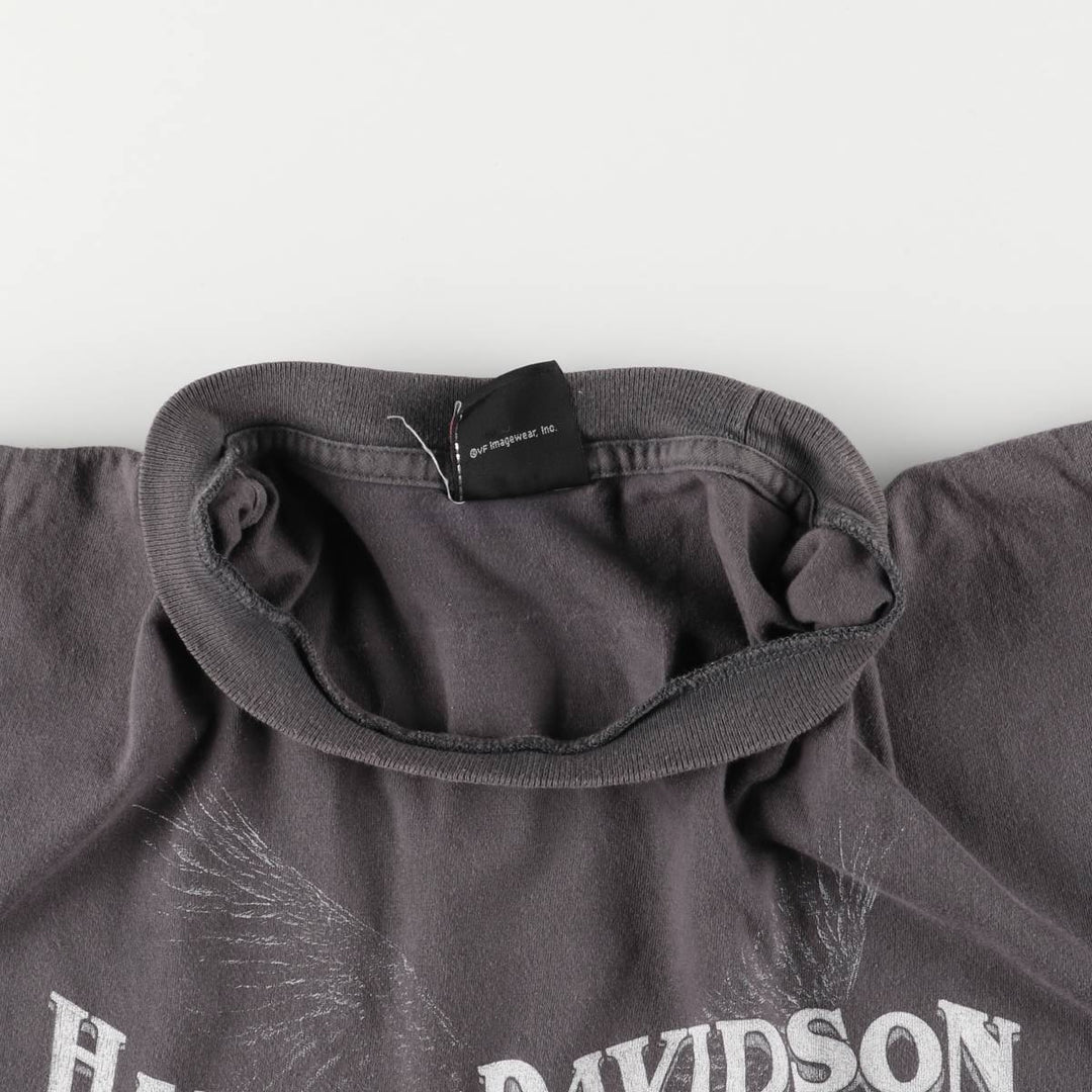 00'S Harley-Davidson Eagle Pattern Cut-off Motorcycle Bike T-shirt Men's L size unclear Charcoal Vintage Second Hand