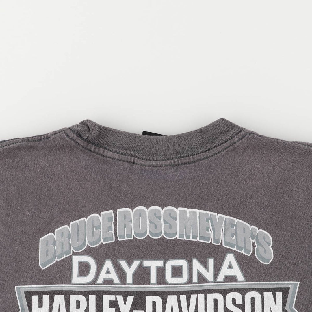 00'S Harley-Davidson Eagle Pattern Cut-off Motorcycle Bike T-shirt Men's L size unclear Charcoal Vintage Second Hand