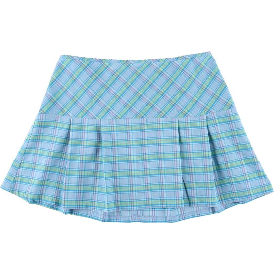 BACKSTAGE ACCESS Check Pattern Pleated Mini Skirt, Women's XL polyester Blue type light blue Vintage Second Hand