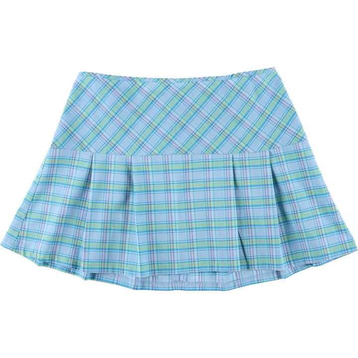 BACKSTAGE ACCESS Check Pattern Pleated Mini Skirt, Women's XL polyester Blue type light blue Vintage Second Hand