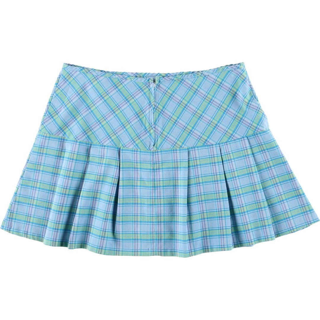 BACKSTAGE ACCESS Check Pattern Pleated Mini Skirt, Women's XL polyester Blue type light blue Vintage Second Hand