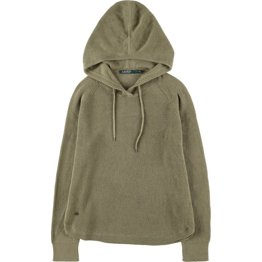Ralph Lauren LAUREN Women's Medium Hooded Thermal Long T-Shirt cotton Khaki type sage green Vintage Second Hand