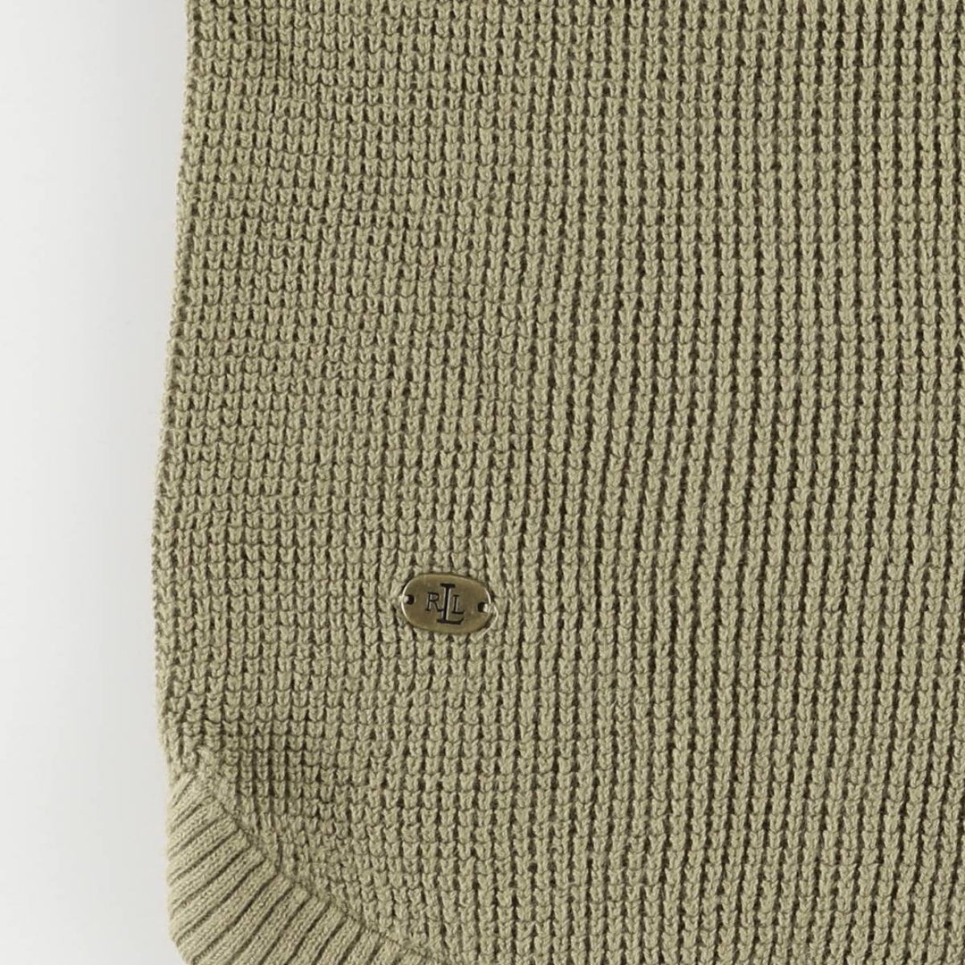 Ralph Lauren LAUREN Women's Medium Hooded Thermal Long T-Shirt cotton Khaki type sage green Vintage Second Hand