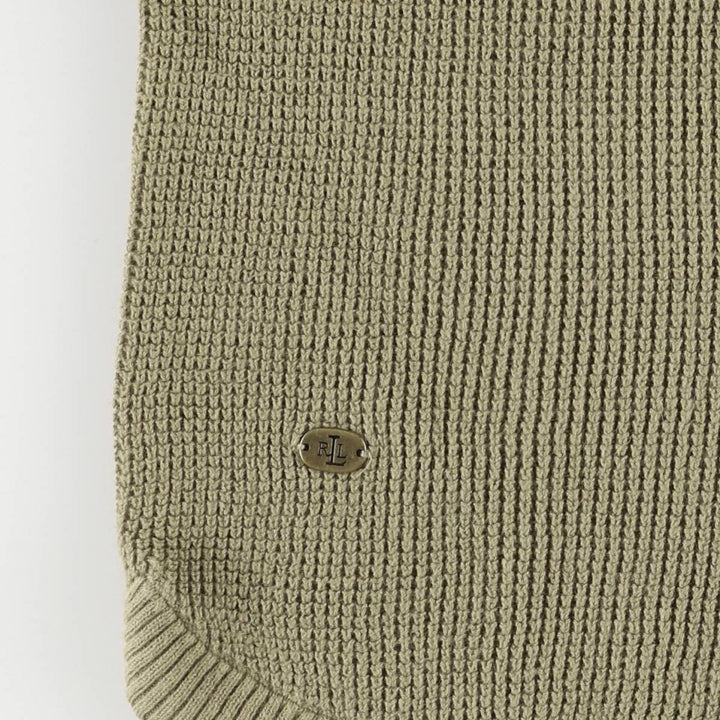 Ralph Lauren LAUREN Women's Medium Hooded Thermal Long T-Shirt cotton Khaki type sage green Vintage Second Hand