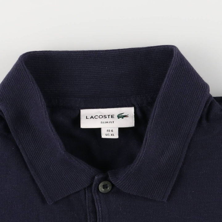 Lacoste SLIM FIT Long-Sleeve Polo Shirt, Size 6 (Men's XL equivalent) cotton navy blue type Vintage Second Hand