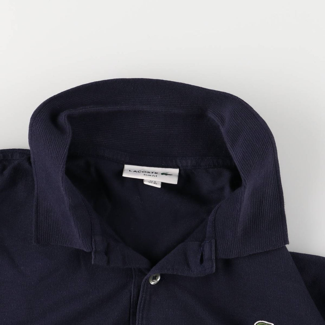 Lacoste SLIM FIT Long-Sleeve Polo Shirt, Size 6 (Men's XL equivalent) cotton navy blue type Vintage Second Hand