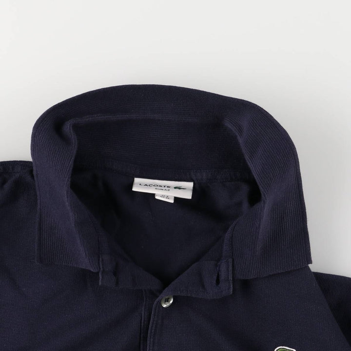 Lacoste SLIM FIT Long-Sleeve Polo Shirt, Size 6 (Men's XL equivalent) cotton navy blue type Vintage Second Hand
