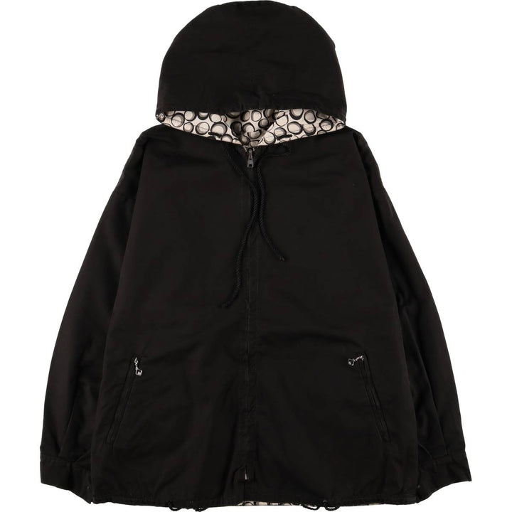 All-over print reversible nylon parka, women's size L equivalent, vintage. unclear black type Vintage Second Hand