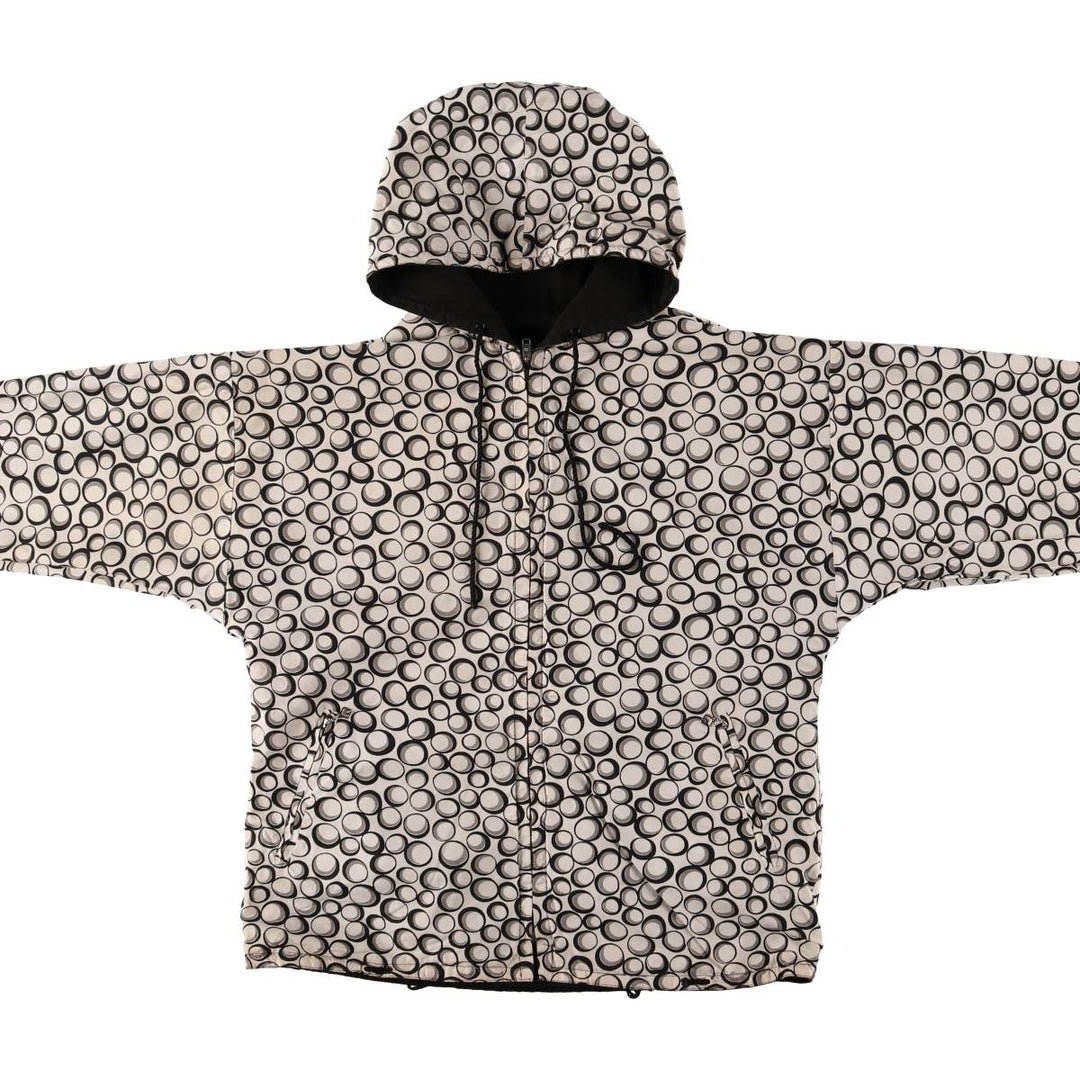 All-over print reversible nylon parka, women's size L equivalent, vintage. unclear black type Vintage Second Hand