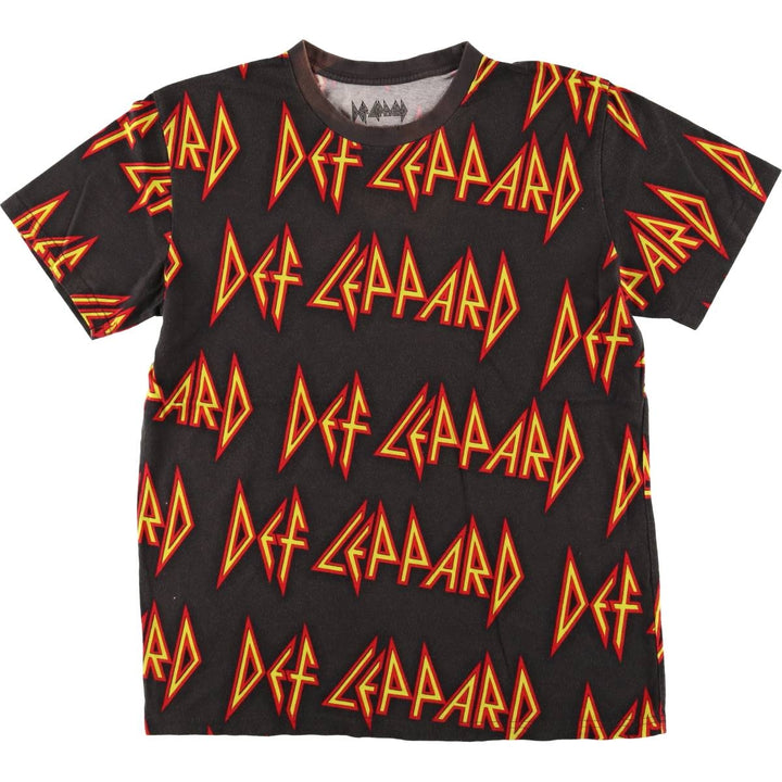 DEF LEPPARD All-Over Print Band T-Shirt, Men's Size L cotton Charcoal Vintage Second Hand