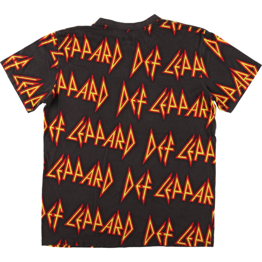 DEF LEPPARD All-Over Print Band T-Shirt, Men's Size L cotton Charcoal Vintage Second Hand