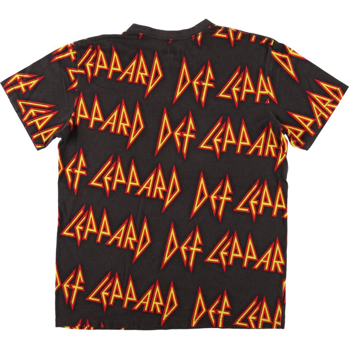 DEF LEPPARD All-Over Print Band T-Shirt, Men's Size L cotton Charcoal Vintage Second Hand