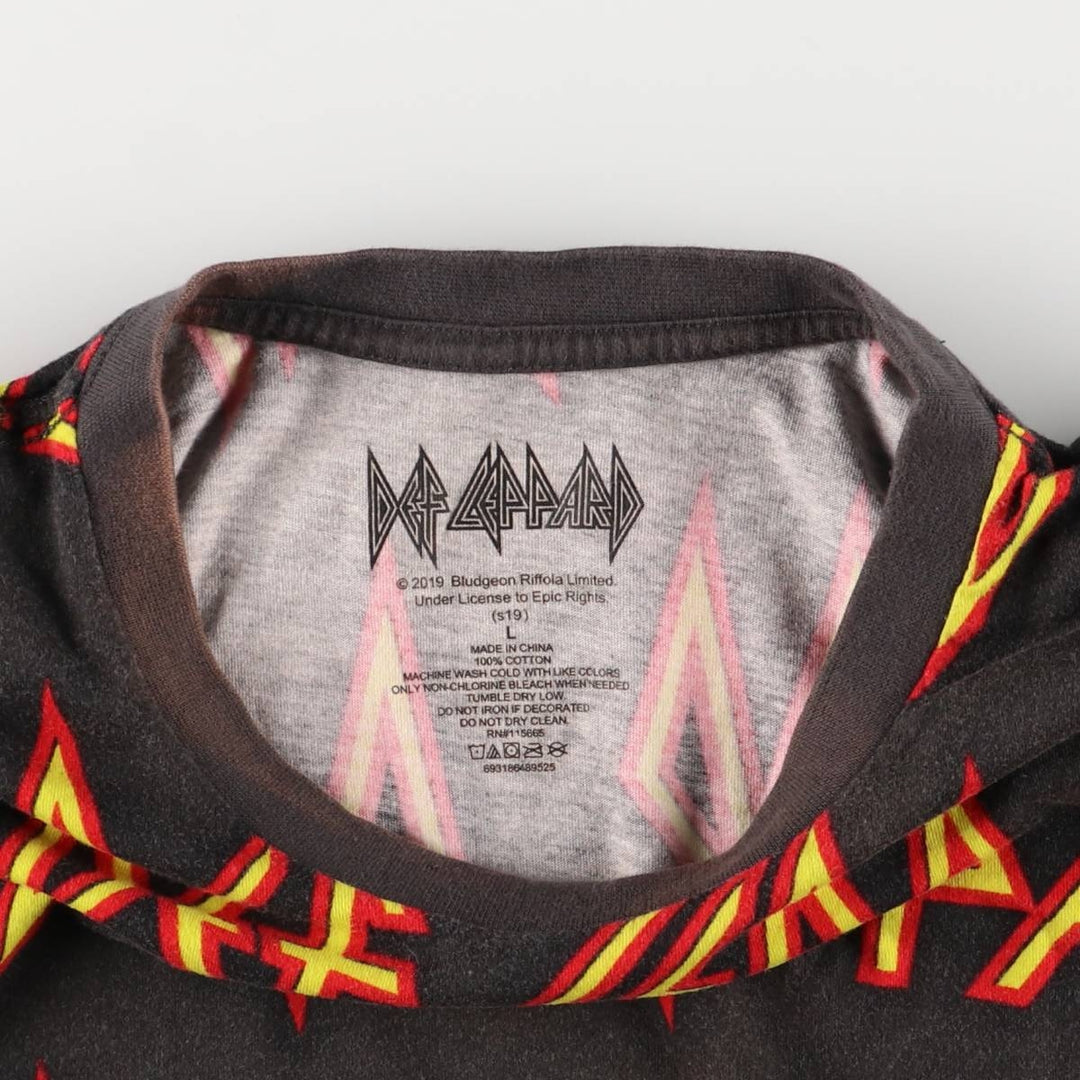 DEF LEPPARD All-Over Print Band T-Shirt, Men's Size L cotton Charcoal Vintage Second Hand