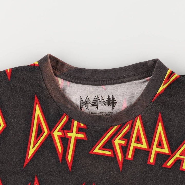 DEF LEPPARD All-Over Print Band T-Shirt, Men's Size L cotton Charcoal Vintage Second Hand