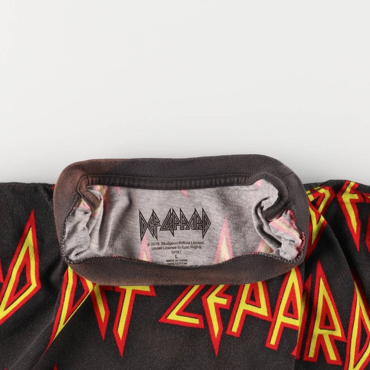 DEF LEPPARD All-Over Print Band T-Shirt, Men's Size L cotton Charcoal Vintage Second Hand