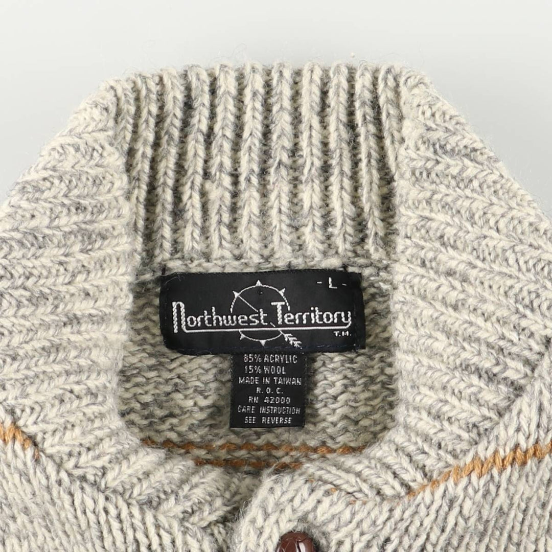 Northwest Territory Border Pattern Cotton Knit Sweater, Men's Size L acrylic gray type Vintage Second Hand