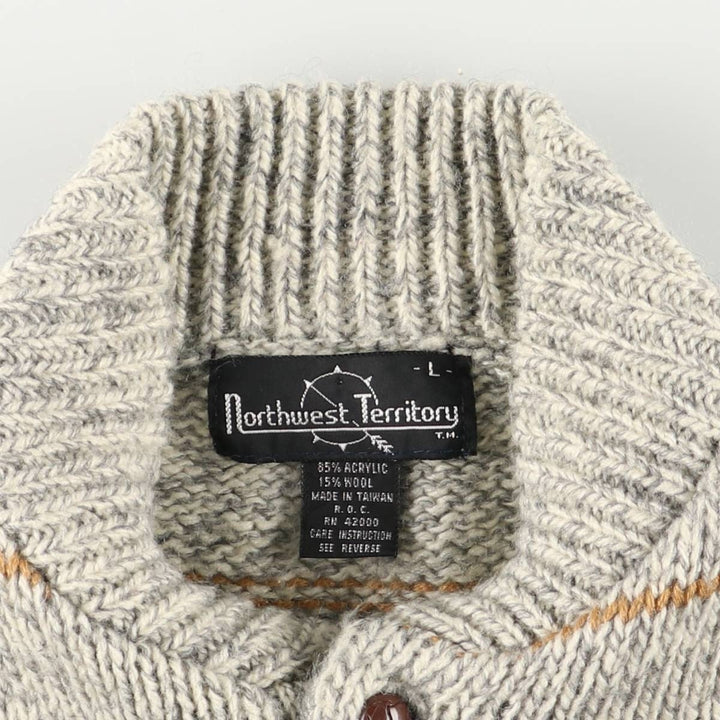 Northwest Territory Border Pattern Cotton Knit Sweater, Men's Size L acrylic gray type Vintage Second Hand