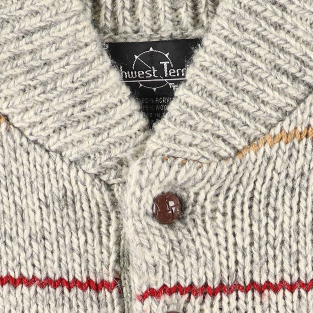 Northwest Territory Border Pattern Cotton Knit Sweater, Men's Size L acrylic gray type Vintage Second Hand