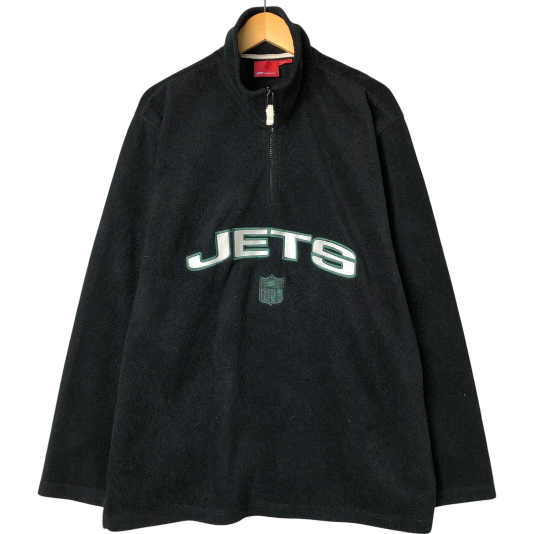 2000s~ Reebok NFL New York Jets Half-Zip Fleece Pullover, Men's Size L polyester black type Vintage Second Hand