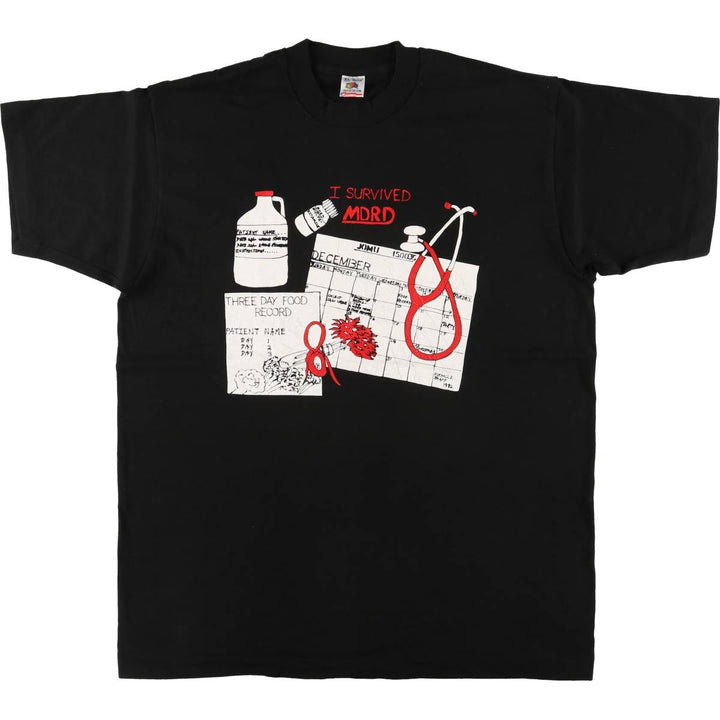 90'S Fruit of the Loom printed T-shirt, made in the USA, men's XL size, vintage cotton black type Vintage Second Hand