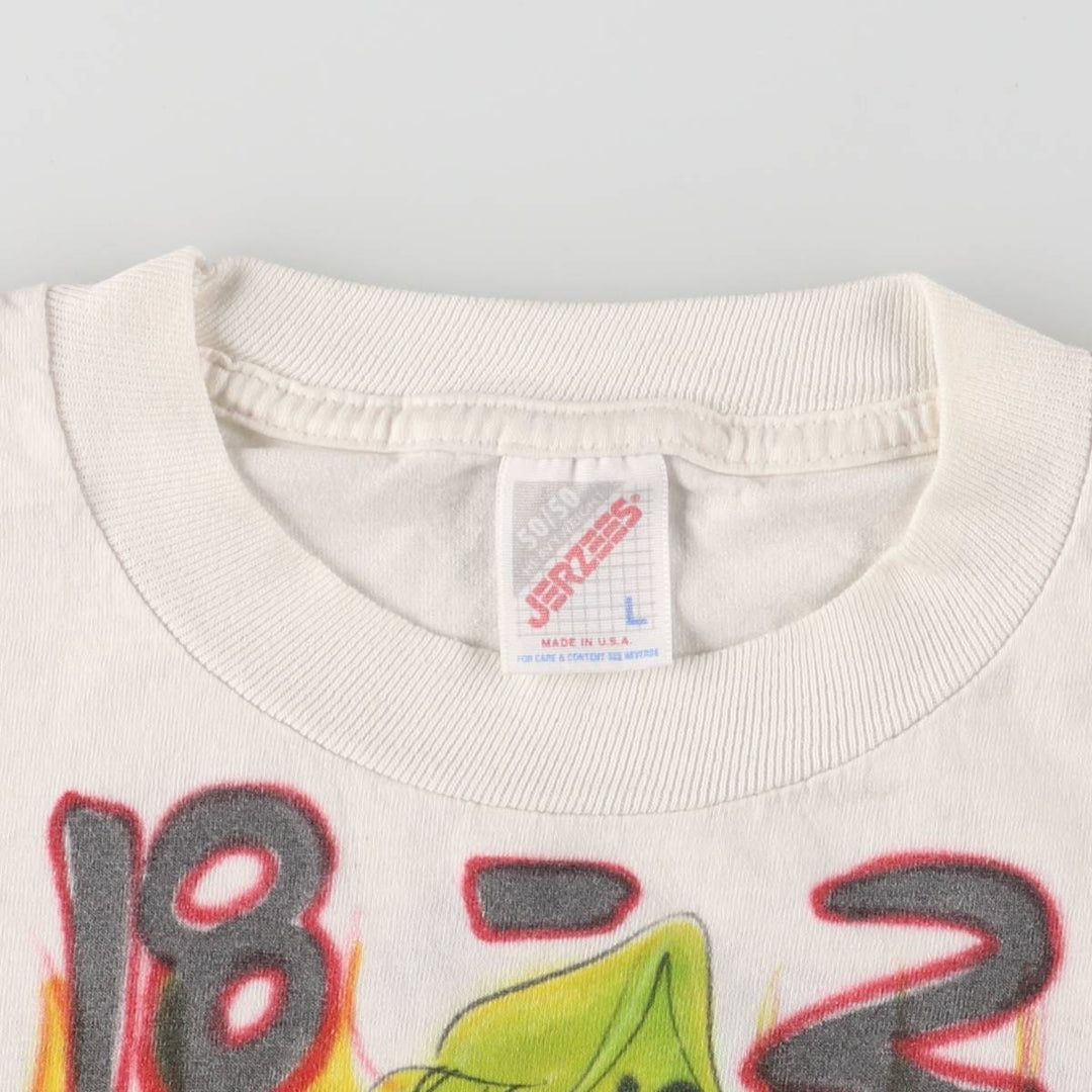 90'S Jerzees Art T-shirt Made in USA Men's L Size Vintage cotton white type Vintage Second Hand