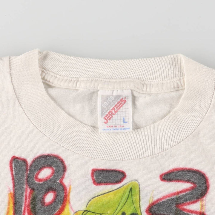 90'S Jerzees Art T-shirt Made in USA Men's L Size Vintage cotton white type Vintage Second Hand