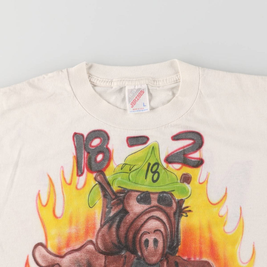 90'S Jerzees Art T-shirt Made in USA Men's L Size Vintage cotton white type Vintage Second Hand