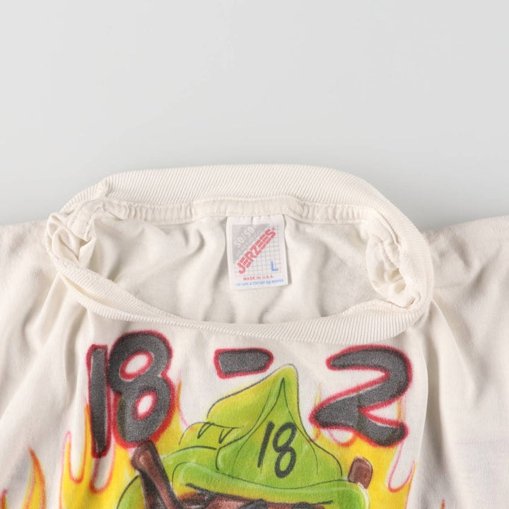 90'S Jerzees Art T-shirt Made in USA Men's L Size Vintage cotton white type Vintage Second Hand