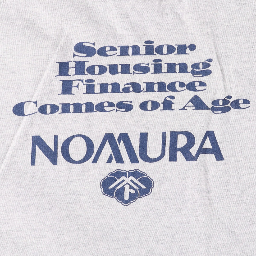 90'S Jerseys NOMURA Nomura Securities Advertising T-shirt Made in USA Men's XL Vintage cotton gray type Vintage Second Hand